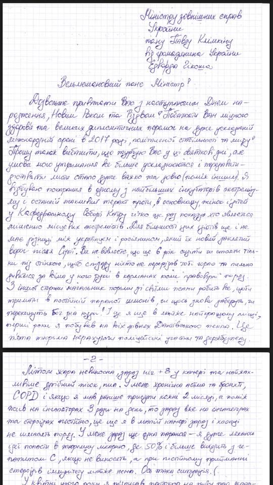 Украинец из египетской тюрьмы написал письмо Климкину 