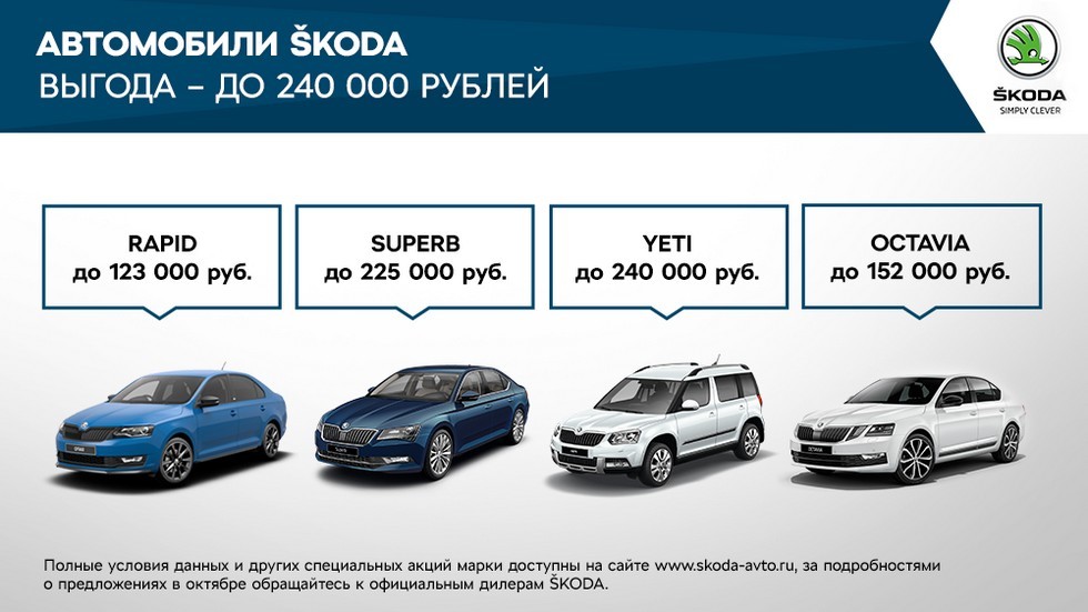 Skoda анонсировала спецпредложения на октябрь