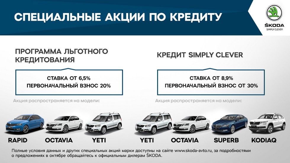 Skoda анонсировала спецпредложения на октябрь